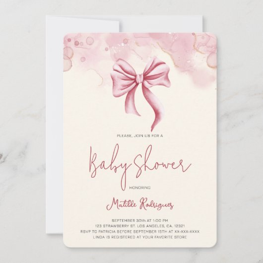 Schattige Roze Strik Coquette Meisje Baby Shower Kaart (Voorkant)