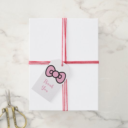 Schattige Roze Strik Fantasievol  Cadeaulabel (Met Touw)