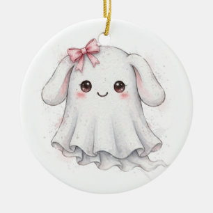 Schattige Roze Strik Geest Halloween Kawaii Coquet Keramisch Ornament