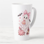 Schattige Roze Strik Geest Halloween Latte Mok (Rechterhoek)