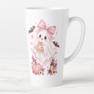 Schattige Roze Strik Geest Halloween Latte Mok