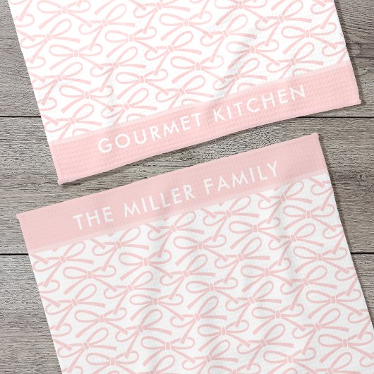 Schattige roze strik gepersonaliseerde naam keuken theedoek
