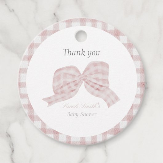 Schattige roze strik lint baby shower bedankjes labels (Voorkant)