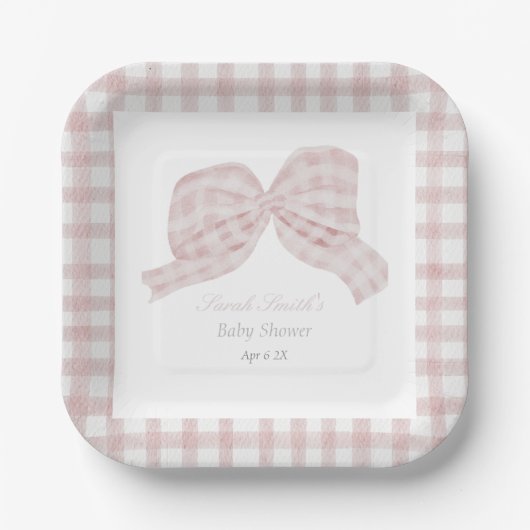 Schattige roze strik lint baby shower papieren bordje (Voorkant)
