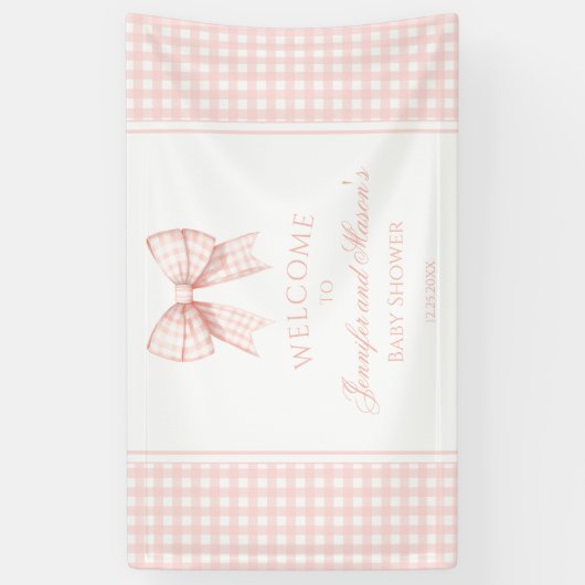 Schattige roze strik lint baby shower welkom Banne Spandoek (Verticaal)