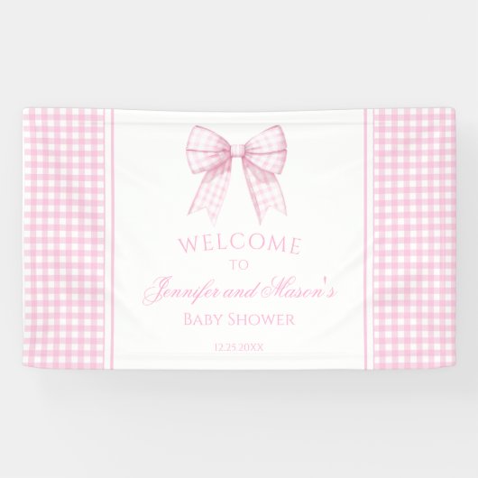 Schattige roze strik lint baby shower welkom Banne Spandoek (Horizontaal)