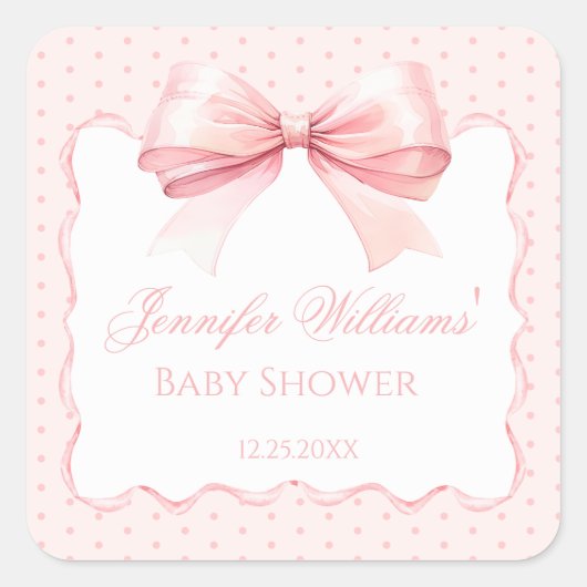 Schattige roze strik lint boho baby meisje douche vierkante sticker (Voorkant)