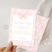 Schattige roze strik lint floral preppy baby showe bedankkaart