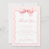 Schattige roze strik lint polkadot baby girl showe bedankkaart (Voorkant)