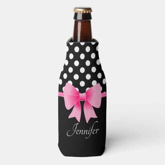 Schattige Roze Strik Naam Flesjeskoeler (Fles Voorkant)