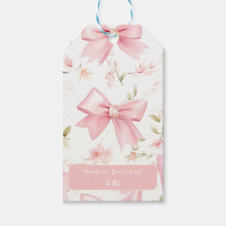 Schattige roze strik patroon meisjes  cadeaulabel
