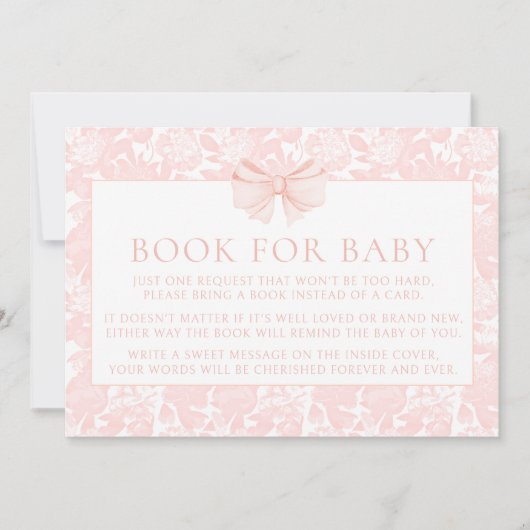 Schattige roze strik preppy boek voor baby shower  kaart (Voorkant)