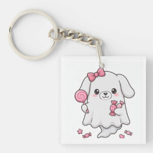 Schattige Roze Strik Snoep Geest Halloween Sticker Sleutelhanger