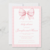 Schattige roze strikje lint gingham baby meisje do kaart (Voorkant)