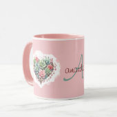 Schattige Roze Succulent Hart Monogram Valentijnsd Mok (Voorkant links)