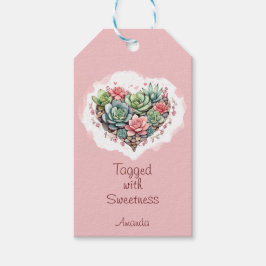 Schattige roze succulent hart Valentijnsdag Cadeaulabel