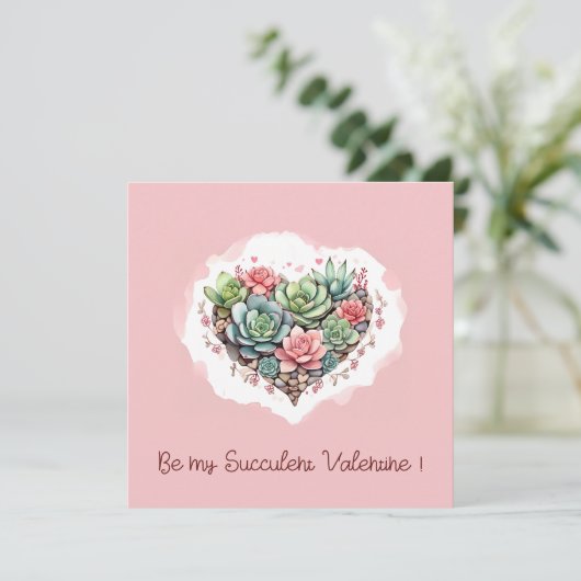 Schattige roze succulent hart Valentijnsdag Feestdagenkaart (Staand voorkant)