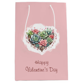 Schattige roze succulent hart Valentijnsdag Medium Cadeauzakje