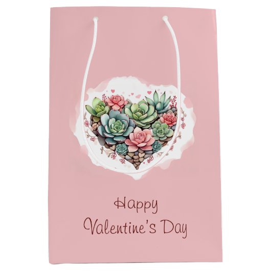 Schattige roze succulent hart Valentijnsdag Medium Cadeauzakje (Voorkant)