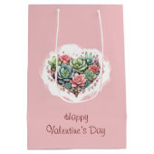 Schattige roze succulent hart Valentijnsdag Medium Cadeauzakje (Achterkant)