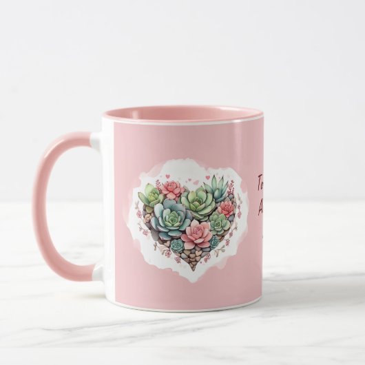 Schattige roze succulent hart Valentijnsdag Mok (Links)