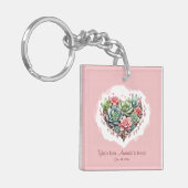 Schattige roze succulent hart Valentijnsdag Sleutelhanger (Voorkant Links)