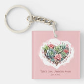 Schattige roze succulent hart Valentijnsdag Sleutelhanger (Voorkant)