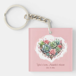 Schattige roze succulent hart Valentijnsdag Sleutelhanger