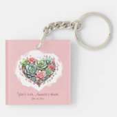 Schattige roze succulent hart Valentijnsdag Sleutelhanger (Achterkant)