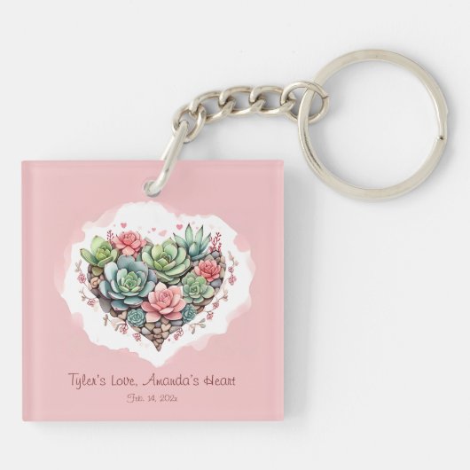 Schattige roze succulent hart Valentijnsdag Sleutelhanger (Achterkant)