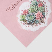 Schattige roze succulent hart Valentijnsdag Tissuepapier (Detail)