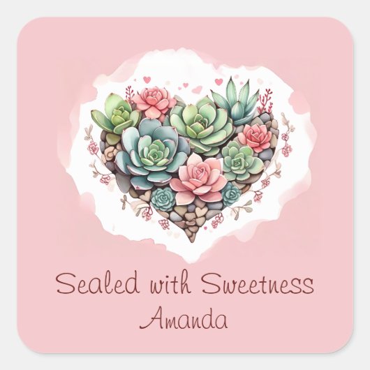 Schattige roze succulent hart Valentijnsdag Vierkante Sticker (Voorkant)