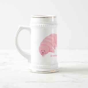 Schattige roze tardigrade waterbeer cartoon bierpul