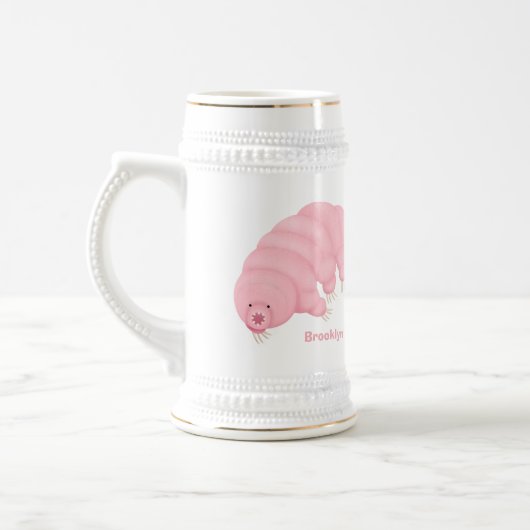 Schattige roze tardigrade waterbeer cartoon bierpul (Links)