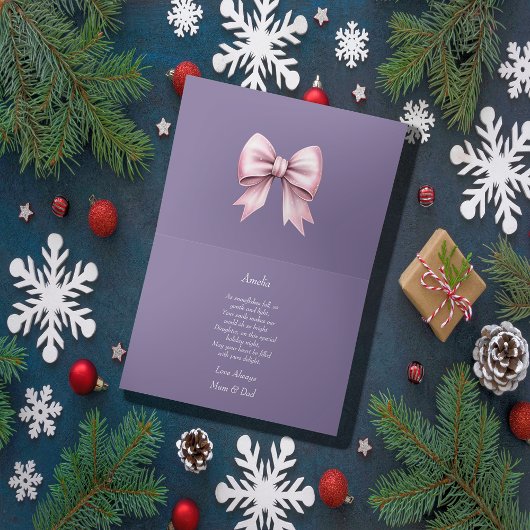 Schattige roze Teddy Dochter Kerstmis Kaart