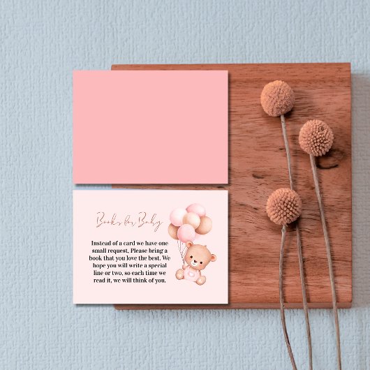 Schattige Roze Teddybeer Boeken voor Baby shower Informatiekaartje
