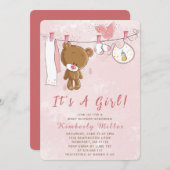 Schattige roze teddybeer het is een meisje Baby sh Kaart (Voorkant / Achterkant)