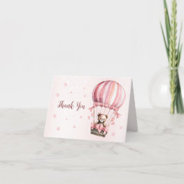 Schattige roze teddybeer hete luchtballon mooi bedankkaart