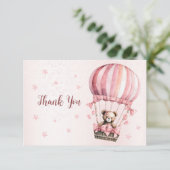 Schattige roze teddybeer hete luchtballon mooi bedankkaart (Staand voorkant)