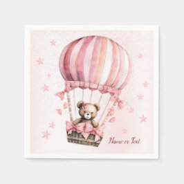 Schattige roze teddybeer hete luchtballon mooi servet
