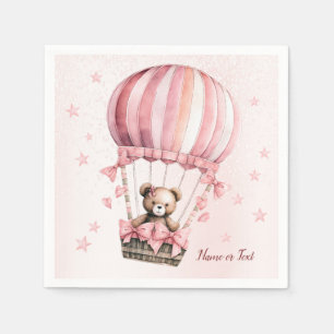 Schattige roze teddybeer hete luchtballon mooi servet