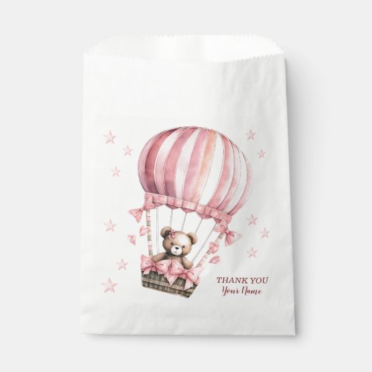 Schattige Roze Teddybeer Hete Luchtballonpartij Bedankzakje (Voorkant)