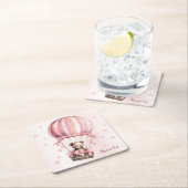 Schattige Roze Teddybeer Hete Luchtballonpartij Kartonnen Onderzetters (Insitu)