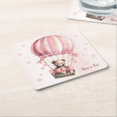 Schattige Roze Teddybeer Hete Luchtballonpartij Kartonnen Onderzetters (Schuin)