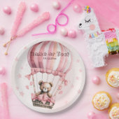 Schattige Roze Teddybeer Hete Luchtballonpartij Papieren Bordje (Feest)