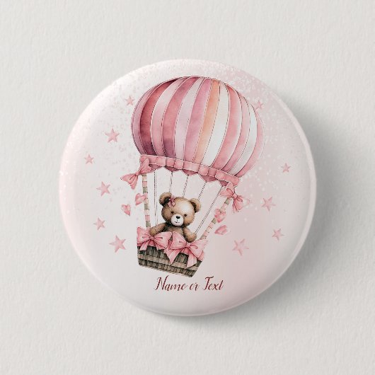 Schattige Roze Teddybeer Hete Luchtballonpartij Ronde Button 5,7 Cm (Voorkant)
