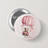 Schattige Roze Teddybeer Hete Luchtballonpartij Ronde Button 5,7 Cm (Voorkant /achterkant)