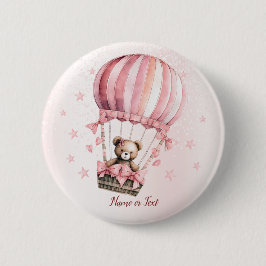 Schattige Roze Teddybeer Hete Luchtballonpartij Ronde Button 5,7 Cm