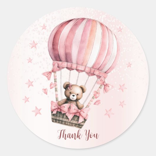 Schattige Roze Teddybeer Hete Luchtballonpartij Ronde Sticker (Voorkant)
