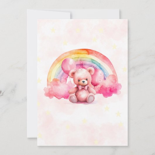 Schattige Roze Teddybeer met Regenboog Meisje Baby Kaart (Achterkant)